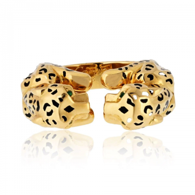  Cartier Cartier 18K Yellow Gold Double Panthere Spotted Head Ring