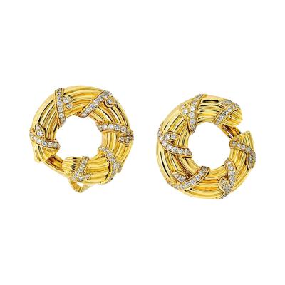  Cartier Cartier 18K Yellow Gold Fluted Diamond Vintage Earrings