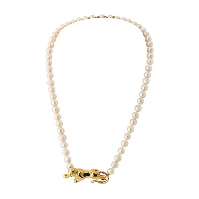  Cartier Cartier 18K Yellow Gold Panthere On A Pearl String Necklace