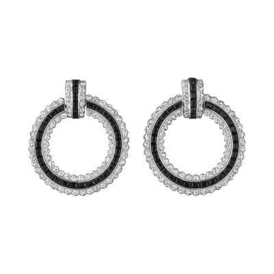  Cartier Cartier Attributed Art Deco Onyx and Diamond Hoop Earrings