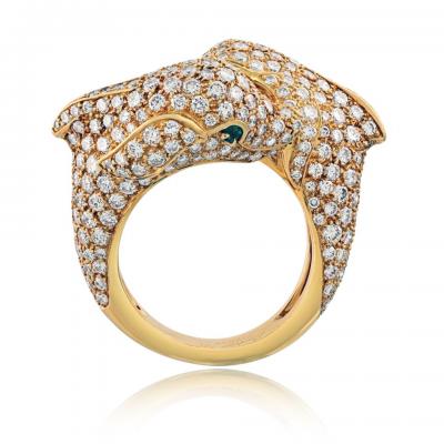  Cartier Cartier Dolphin 18K Yellow Gold Double Dolphin Diamond Ring