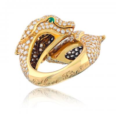  Cartier Cartier Dolphin 18K Yellow Gold Double Dolphin Diamond Ring