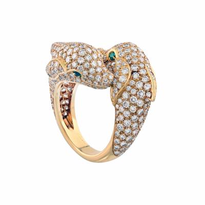  Cartier Cartier Dolphin 18K Yellow Gold Double Dolphin Diamond Ring
