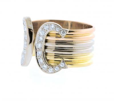  Cartier Cartier Double C Diamond Trinity Gold Band Ring