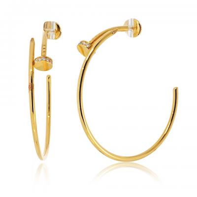  Cartier Cartier Juste Un Clou 18K Yellow Gold Hoop Diamond Tip Earrings