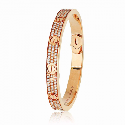  Cartier Cartier Love 18K Rose Gold Diamond Pave Size 19 Bracelet