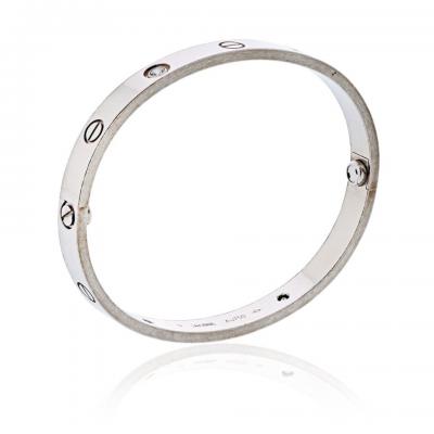  Cartier Cartier Love 18K White Gold 4 Diamonds Size 17 With Certificate Bangle Bracelet