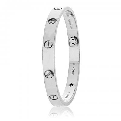  Cartier Cartier Love 18K White Gold 4 Diamonds Size 17 With Certificate Bangle Bracelet