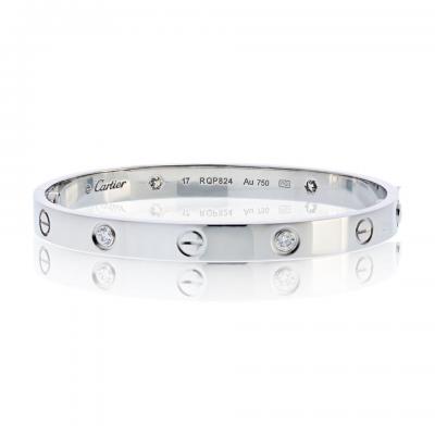  Cartier Cartier Love 18K White Gold 4 Diamonds Size17 Box Papers Bracelet