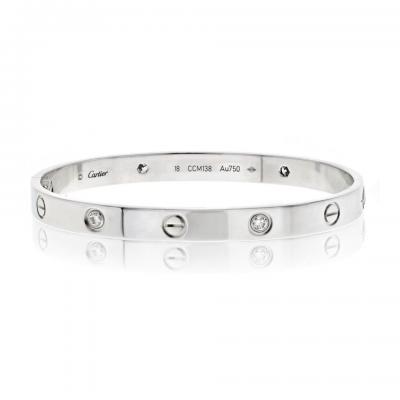  Cartier Cartier Love 18K White Gold Love 4 Diamond Size 18 Bracelet