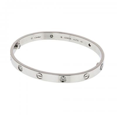  Cartier Cartier Love 18K White Gold Love 4 Diamond Size 18 Bracelet