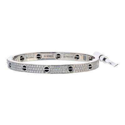  Cartier Cartier Love 18K White Gold Pave Diamonds and Ceramic Motifs Size 19 Bracelet