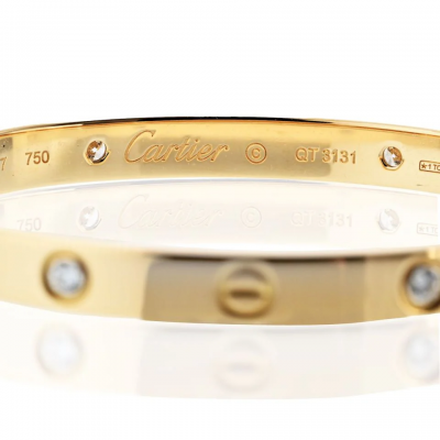  Cartier Cartier Love 18K Yellow Gold 4 Diamond Vintage Model Size 17 Bracelet