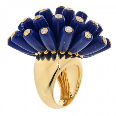  Cartier Cartier Paris Nouvelle Vague 18K Yellow Gold Blue Lapis And Diamond Ring