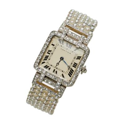  Cartier Cartier Paris and Edmond Jaeger Seed Pearl and Diamond Wristwatch