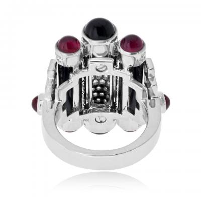  Cartier Cartier Rouleaux 18K White Gold Onyx Ruby And Diamond Ring