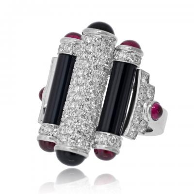 Cartier Cartier Rouleaux 18K White Gold Onyx Ruby And Diamond Ring