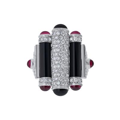  Cartier Cartier Rouleaux 18K White Gold Onyx Ruby And Diamond Ring