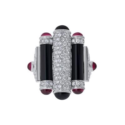  Cartier Cartier Rouleaux 18K White Gold Onyx Ruby And Diamond TIFFANY DIA CERT Ring