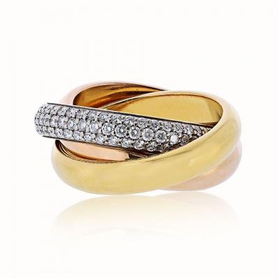  Cartier Cartier Trinity 18K Tri Color Diamond Pave Ring