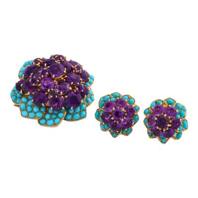 Cartier Cartier Turquoise Amethyst Brooch Earring Set