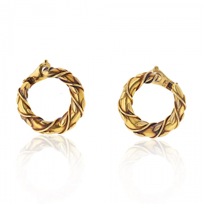 Cartier Cartier Vintage 18K Yellow Gold Vine Fron Facing Hoop Earrings