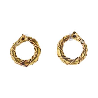  Cartier Cartier Vintage 18K Yellow Gold Vine Front Facing Hoop Earrings