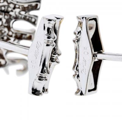  Cartier Diamond Elephant 18K White Gold Walking Elephant Shirt Studs and Cuff Links