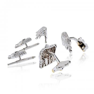  Cartier Diamond Elephant 18K White Gold Walking Elephant Shirt Studs and Cuff Links