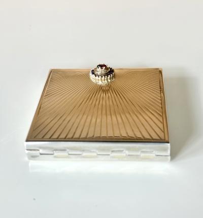  Cartier French Art Deco Sterling Silver with Gemstone Rosetta Compact Case by Cartier
