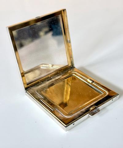  Cartier French Art Deco Sterling Silver with Gemstone Rosetta Compact Case by Cartier