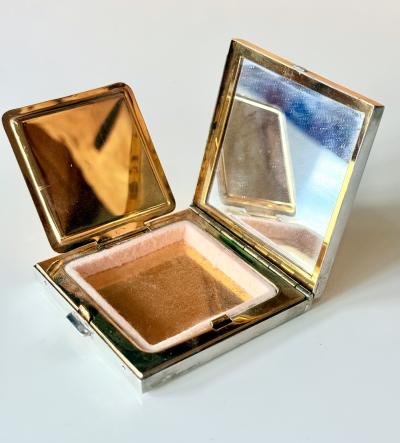  Cartier French Art Deco Sterling Silver with Gemstone Rosetta Compact Case by Cartier