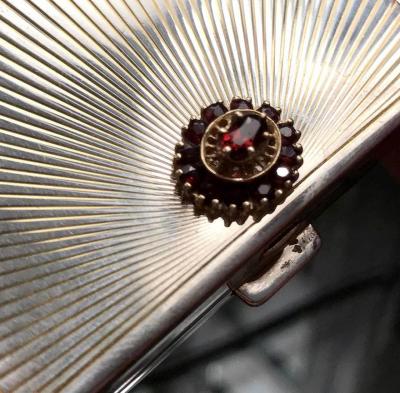  Cartier French Art Deco Sterling Silver with Gemstone Rosetta Compact Case by Cartier