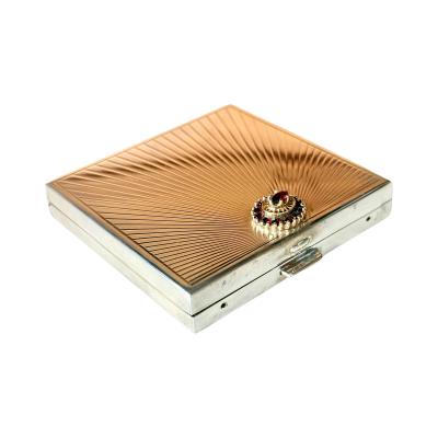  Cartier French Art Deco Sterling Silver with Gemstone Rosetta Compact Case by Cartier