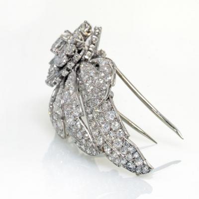  Cartier PLATINUM FOLIATE DESIGN WITH CENTER CUSHION CUT DIAMOND 1 35 E VS2 GIA BROOCH