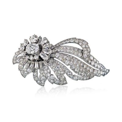  Cartier PLATINUM FOLIATE DESIGN WITH CENTER CUSHION CUT DIAMOND 1 35 E VS2 GIA BROOCH