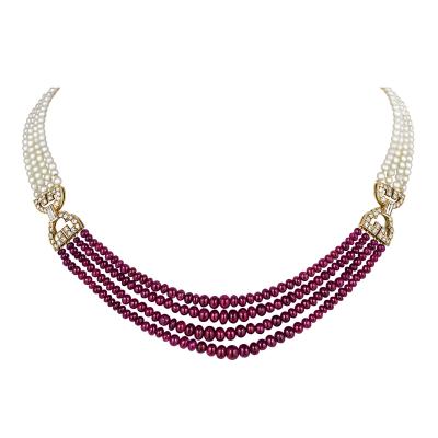  Cartier Ruby Bead and Pearl Necklace by Cartier