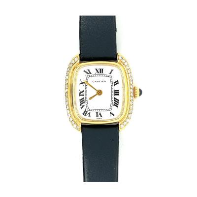  Cartier Vintage Cartier Gondole Watch 23mm with Factory Diamond Bezel and Leather strap