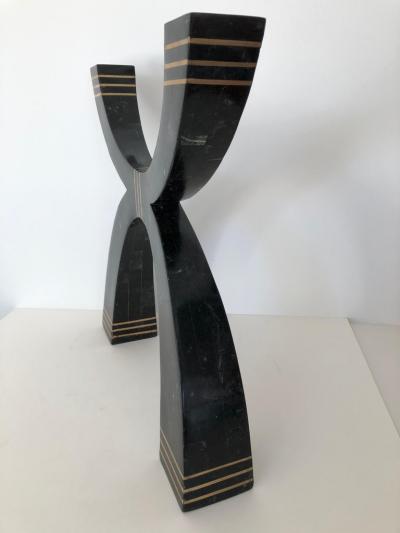  Casa Bique Casa Bique Large Fossil Stone Bronze Inlaid Candelabra Candlestick