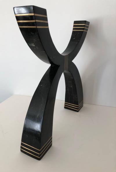  Casa Bique Casa Bique Large Fossil Stone Bronze Inlaid Candelabra Candlestick