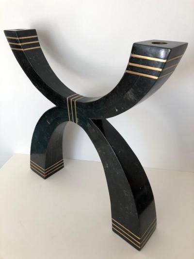  Casa Bique Casa Bique Large Fossil Stone Bronze Inlaid Candelabra Candlestick