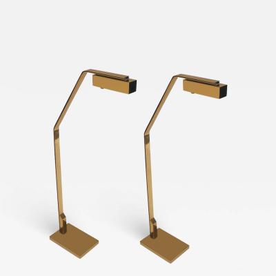  Casella Lighting Pair of Midcentury Italian Modern Polished Brass Reading Floor Lamps by Casella