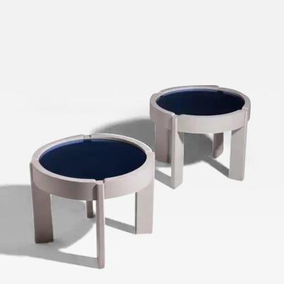  Cassina Italian Coffee Tables in Wood and Blue Glass