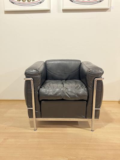  Cassina LC2 Armchair Chromed Steeltube and Black Leather Italy circa 1960s