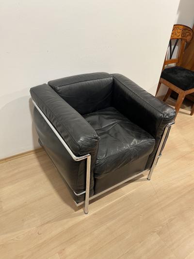  Cassina LC2 Armchair Chromed Steeltube and Black Leather Italy circa 1960s