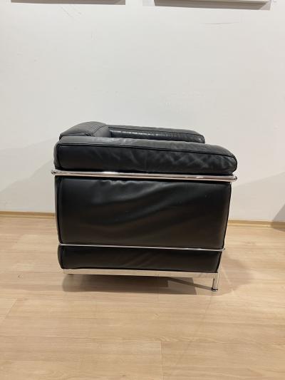  Cassina LC2 Armchair Chromed Steeltube and Black Leather Italy circa 1960s
