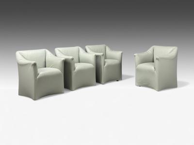  Cassina Mario Bellini Italian Modern Leather Four Model 684 Armchairs Italy 1980s