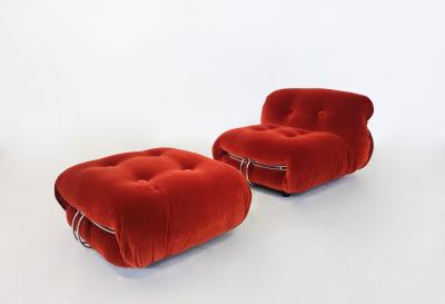  Cassina Orange Soriana Lounge Chair and Ottoman by Aftra Tobia Scarpa for Cassina