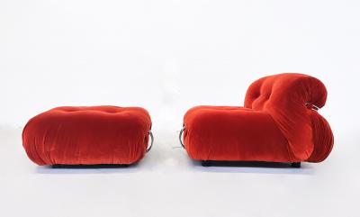  Cassina Orange Soriana Lounge Chair and Ottoman by Aftra Tobia Scarpa for Cassina