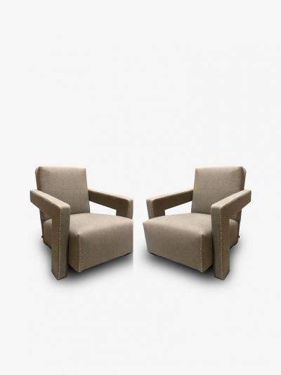  Cassina PAIR OF GERRIT THOMAS RIETVELD UTRECHT ARMCHAIR IN LINEN